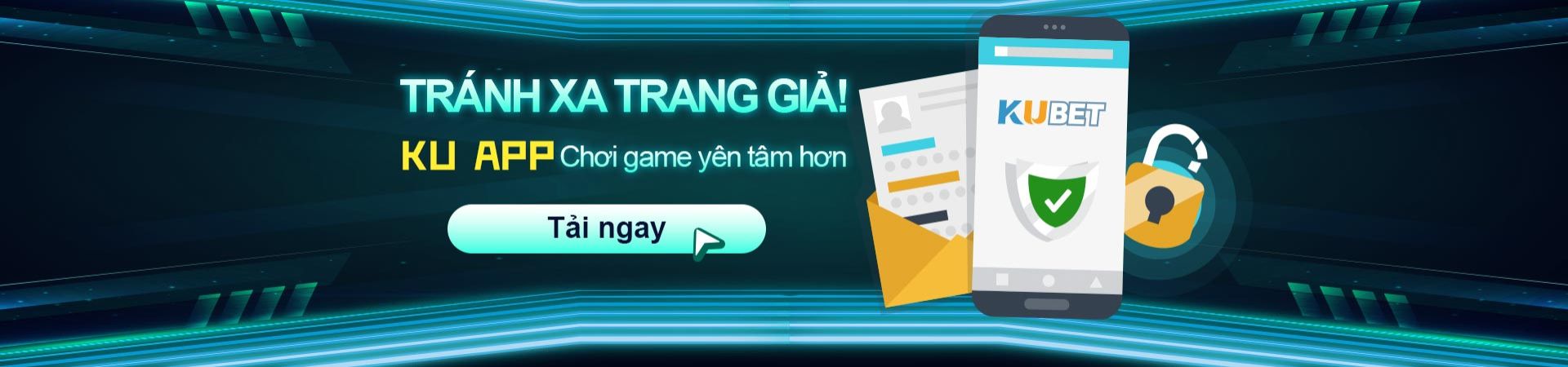 Tải KU App với hình minh họa điện thoại tài khoản người dùng và biểu tượng bảo mật của Kubet Vietnam
